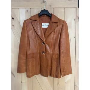 Vintage 1970s Sheep Mates Tan Leather Blazer Jacket | Size 12